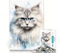 Watercolor Ragdoll Cat Jigsaw Puzzles for Adults 1000 Mind Boost Game Uniform Size Precise Pieces Travel-friendly Brain Game Gift (38x26cm)