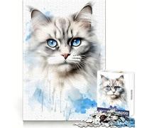 Watercolor Ragdoll Cat Jigsaw Puzzles for Teenagers 1000 Pieces Recall Skill Pleasant Downtime Crisp Edges Xmas Surprise (38x52cm)