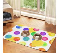 Watercolor Rainbow Circle Patterned Pet Feeding Mat with Water-Absorbing PU Top & Rubber Base - Anti-Slip Dog Cat Food Mat for Cats, Dogs & Pets, 40x60cm