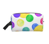 Watercolor Rainbow Circle Prints Large Makeup Bag Makeup Pouch with Handle, Portable Simple Travel Makeup Organizer Case for Women