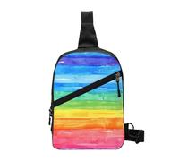 Watercolor Rainbow Foldable Sling Bag for Men Women Water Resistant Chest Bag Colorful Stripes Fanny Pack Crossbody Backpack for Travel Hiking Sports