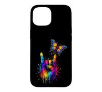 Watercolor Rainbow Hand Rock Sign Butterfly Music Lovers Case for iPhone 15