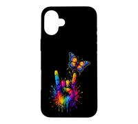 Watercolor Rainbow Hand Rock Sign Butterfly Music Lovers Case for iPhone 16 Plus