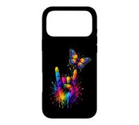 Watercolor Rainbow Hand Rock Sign Butterfly Music Lovers Case for iPhone 17 Pro Max
