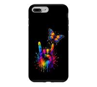 Watercolor Rainbow Hand Rock Sign Butterfly Music Lovers Case for iPhone 7 Plus/8 Plus