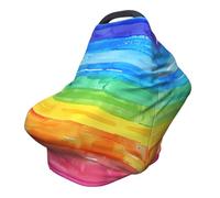 Watercolor Rainbow Nursing Cover 360° Full Coverage Colorful Stripes Stretch Scarf for Breastfeeding and Car Seat Cover Fit for Most Pushchairs and Prams