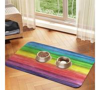 Watercolor Rainbow Patterned Pet Feeding Mat with Water-Absorbing PU Top & Rubber Base - Anti-Slip Dog Cat Food Mat for Cats, Dogs & Pets, 40x60cm