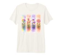 Watercolor Rainbow Rose Tulip Pansy Dahlia Blooms Premium T-Shirt