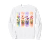 Watercolor Rainbow Rose Tulip Pansy Dahlia Blooms Sweatshirt
