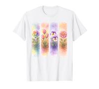 Watercolor Rainbow Rose Tulip Pansy Dahlia Blooms T-Shirt