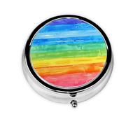 Watercolor Rainbow Small Pill Box 3 Compartment Portable Pill Box for Purse Pocket Colorful Stripes Mini Medicine Organiser for Daily Vitamin Fish Oil Storage