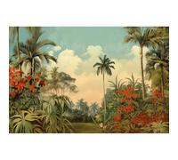 Watercolor Rainforest Backdrop Tropical Palm Leaves Jungle Trees Photography Background Amazing Sunset Hand Drawn Forest Plants Backdrop for Outdoor Hiking Travel Vacation Background Props 7x5ft