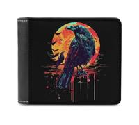 Watercolor Raven Moon Crow Printed Bifold Wallet with Hidden Compartments Pocket Money and Credit Card Holder for Men Women