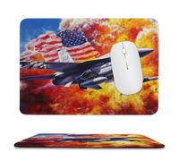 Watercolor Realistic Airplane Soft Stitched Edge Mouse Pad,Colorful Modern American Flag Fighter Jet Aircraft Non-Slip Mousepad for Office,Home 20x24 cm