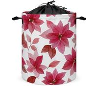 Watercolor Red And Pink Poinsettias Laundry Basket Laundry Hamper Round Collapsible Drawstring Clothes Hamper for Bedroom Bathroom