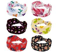 Watercolor Red Big Floral Paint Wide Headband, 6 Piece Headbands for Women, Twist Knotted Yoga Workout Hairband, Soft Elastic Headwrap, Fashion Hair Accessories