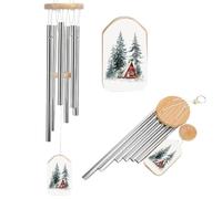 Watercolor Red Cabin in The Woods Wind Chimes Memorial Deep Tone Windchime with 6 Aluminum Tubes Outdoor Backyard Garden Decoration