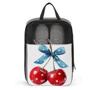 Watercolor Red Cherries with Blue Bow Shoe Bag for Travel Daily Use Anti-dust Storage Carrier Golf Shoe Pouch