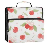 Watercolor Red Cherry Bow 1.5-Inch 3-Rings Zipper Binder Organizer with Shoulder Strap & Handle Multi-Pocket Document Binder Organizer for School and Office Encuadernador de cremallera