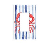 Watercolor Red Crab On Blue Horizontal Stripes Light Switch Wall Plate Faceplate Cover Single Rocker 1 Gang Decorator Outlet Receptacle Covers for Home Kitchen Room Bathroom Decor