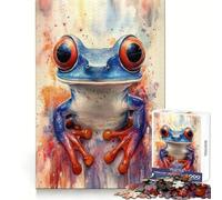 Watercolor Red-Eyed Tree Frog 1000 Piece Teenager Puzzles Logic Ability Peaceful Recreation Crisp Edges Memorable Gift (38x26cm)