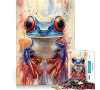 Watercolor Red-Eyed Tree Frog Jigsaw 1000 Pieces Focus Building Toy Zero Gap Rewarding Activity for Rainy Days (38x26cm)