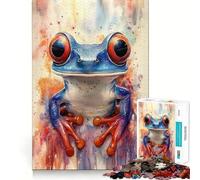 Watercolor Red-Eyed Tree Frog Jigsaw for Adults 1000 Pieces Brain Memory Game Laser Cut for Flawless Fit Unique Gift for Stress Relief (50x75cm)