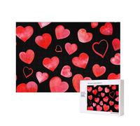 Watercolor Red Hearts Pattern,300 Pieces Wooden Jigsaw Family Game Jigsaw Puzzles for Adults Teens Home Decor