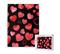 Watercolor Red Hearts Pattern,500 Pieces Wooden Jigsaw Family Game Jigsaw Puzzles for Adults Teens