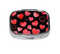 Watercolor Red Hearts Pattern,Meta Pill Box 2 Compartment Medicine Case,Portable Organizer,Rectangle Meta Portable Organizer Pill Box 2109 Compartment Medicine Case