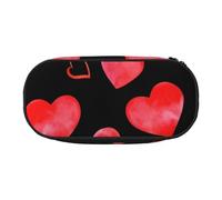 Watercolor Red Hearts Pattern Pencil Pouch Pen Case Portable Pencil Bag with Zipper Cosmetic Pouch Bag