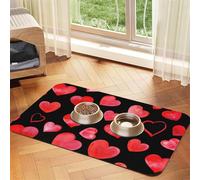Watercolor Red Hearts Pattern,Waterproof Pet Feeding Mat,PU Leather Placemats for Cat Dog Water Bowl,Food Mats,30x45cm