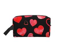 Watercolor Red Hearts PatternLarge Capacity Cosmetic Organizer,Travel Makeup Bag for Women