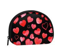 Watercolor Red Hearts PatternSmall Makeup Sanitary Napkin Storage Bag,Women's Cosmetic Coin Purse