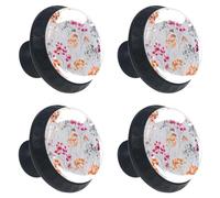 Watercolor Red Orange and Brown Abstract Wildflower Kitchen Cabinet Knobs, Decorative Drawer Dresser Knobs with Screws Pulls Handles Hardware for Home Furniture, 4 Pack
