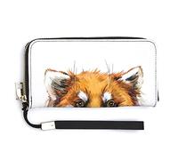 Watercolor Red Panda Head with Mouth Open and Tongue on White Long Clutch Wallet, Long Handbag with Removable Wristlet Strap, PU Leather Zip Purse, Credit Pass Case Card-Holder for Men Women
