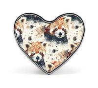 Watercolor Red Pandas Trendy 1″ Metal Badge Heart Form Brooch Pin Tie Decor Clothes Hat Bag Accessory