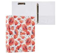 Watercolor Red Poppies 3 D-Ring Binder A4 1 Pack with 200 Sheet for Kids School Supplies Women Men Office