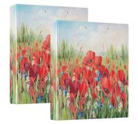 Watercolor Red Poppies 3 D-Ring Binder A4 2 Pack with 200 Sheet for Kids School Supplies Women Men Office