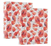 Watercolor Red Poppies 3 D-Ring Binder A4 2 Pack with 200 Sheet for Kids School Supplies Women Men Office