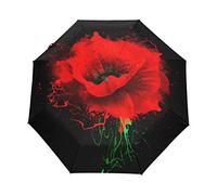 Watercolor Red Poppy Flower Folds Umbrella Windproof Rain Automatic Open Close Travel Umbrella UV Protection for Women Men