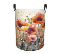 Watercolor Red Poppy Flowers Laundry Basket for Clothes, Freestanding Waterproof Laundry Hamper for Blanket, Collapsible Tall Clothes Hamper with Handles, Clothes Storage Basket for Toys Medium