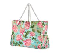 Watercolor Red Rose Buds Green Leaves Sturdy Bags and Totes with Side Pocketes Beach Bag Tote Travel Essentials Beach Gifts Birthday Gifts for Women