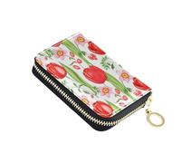 Watercolor Red Tulips White Women's Wallet Small Credit Card Holder RFID Blocking Print Coin Purse Wallet with Zipper