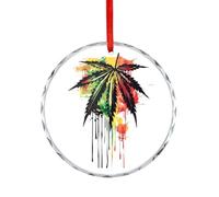 Watercolor Reggae Weed Hanging Pendant Christmas Crystal Ornaments Round Souvenir Xmas Tree Decor
