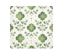 Watercolor Repeat Green Four Leaf Clover Tile Pattern Camera Wrap Cloth, Squares Magic Self-Adhesive Cloth for Lens Camera Anti-Scratch Lens Protector Makeup Wrap Cloth Bag 13.8" x 13.8"