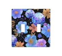 Watercolor Retro Disco Flowers Double Gang Toggle Light Cover Wall Plate Switch Decor Standard Size - 11.4x11.4cm