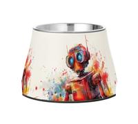 Watercolor Robot Dog Raised Bowl, 540 ML Feeding Food Pet Bowl Stainless Steel Non-slip High Capacity Cat Bowl