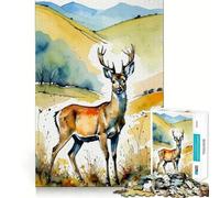 Watercolor Roe Deer in Landscape Jigsaw 1000 Pieces for Teenagers Mind Boost Fun Zero Gap Captivating Leisure for Cozy Indoors (38x52cm)