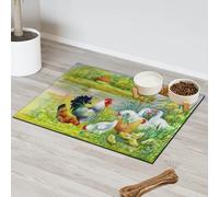 Watercolor Rooster Hen Chicken Pet Feeding Mat for Cat Dog Water Bowl Food Mats Farmhouse Chicken Pet Feeding Mats Absorbent Nti-Slip Contain Spills Protects Floors Placemat 30.4 x 50.8 cm